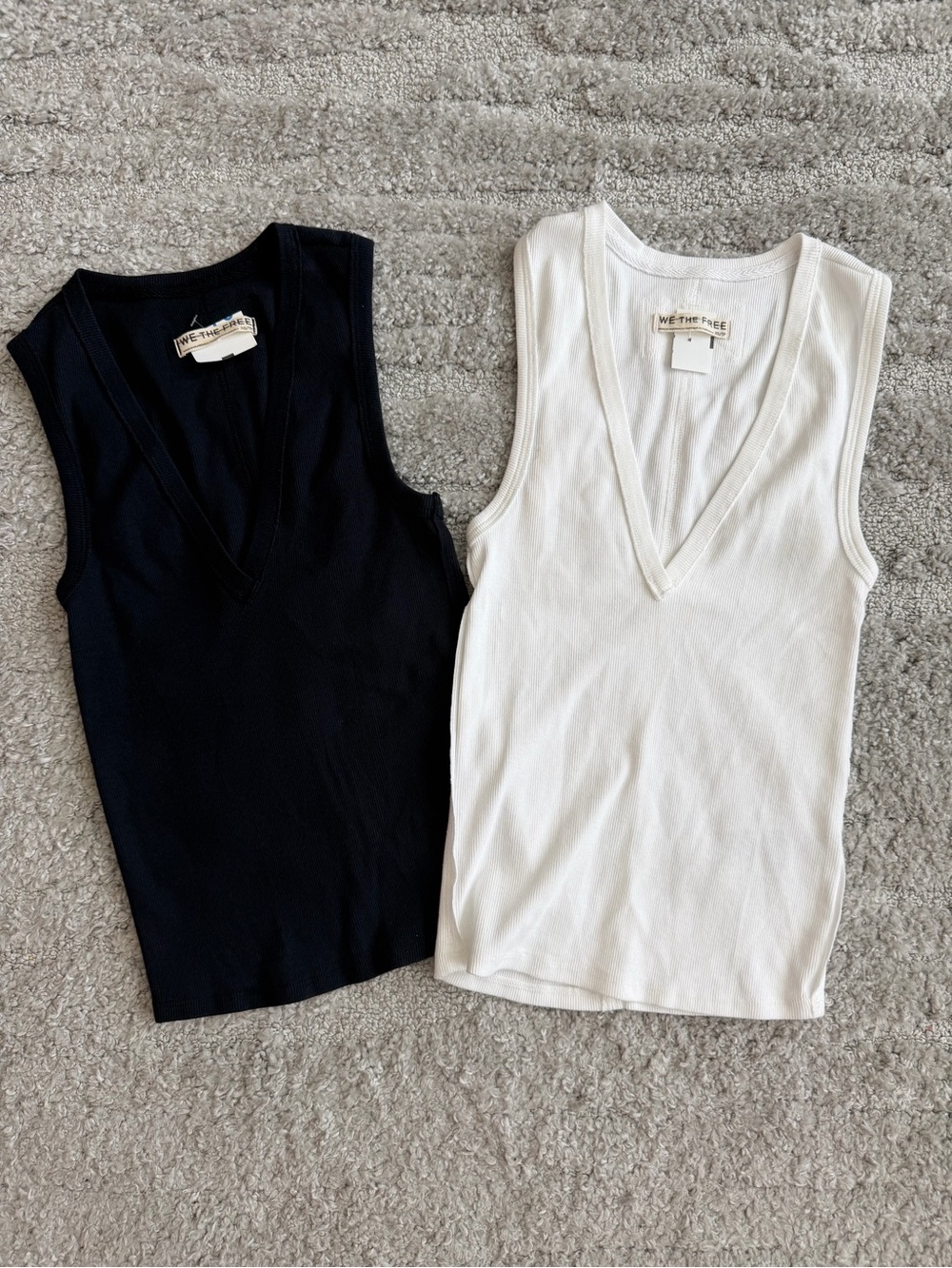 2 NWT Free People size Extra Small Neria V-Neck Tank Tops in Black & White - Picture 2 of 6